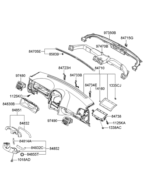 2008 Kia Spectra5 SX Crash Pad Upper Diagram