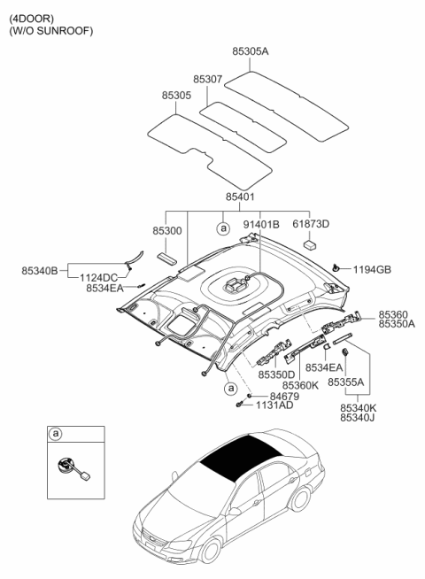 2008 Kia Spectra SX Sunvisor & Head Lining Diagram 1