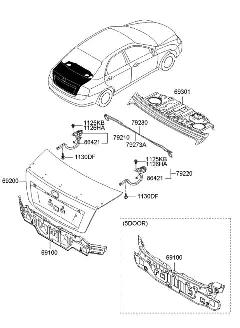 2007 Kia Spectra SX Trunk Lid & Back Panel Diagram