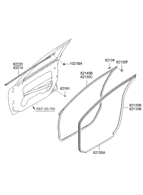 2009 Kia Spectra5 SX WEATHERSTRIP-Front Door Body Side Diagram for 821102F000VA