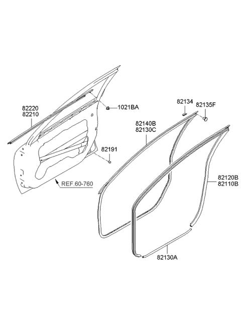 2009 Kia Spectra5 SX WEATHERSTRIP-Front Door Body Side Diagram for 821202F000VA