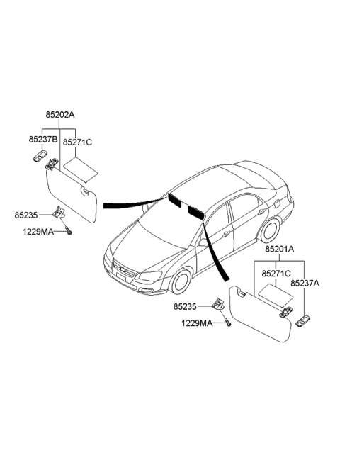 2008 Kia Spectra SX Sunvisor & Head Lining Diagram 5