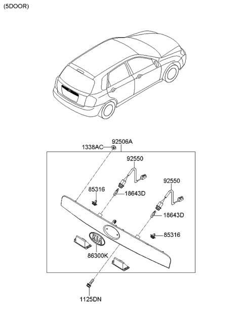 2008 Kia Spectra5 SX Lamp Assembly-License Plate Diagram for 925011L000
