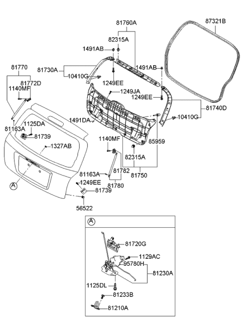 2009 Kia Spectra SX Tail Gate Trim Diagram