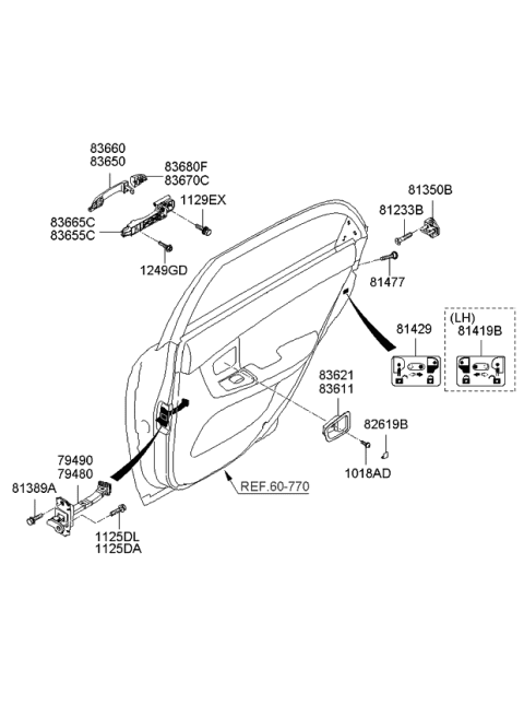 2007 Kia Spectra5 SX Housing-Rear Door Inside Handle Diagram for 836212F000VA