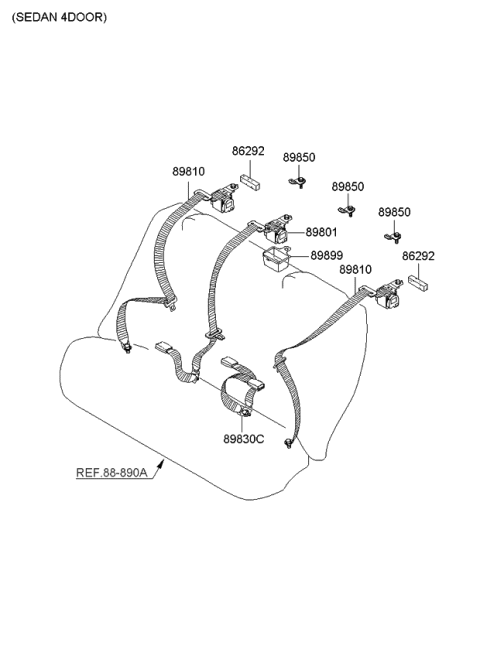 2008 Kia Spectra SX Rear Seat Belt Diagram 1