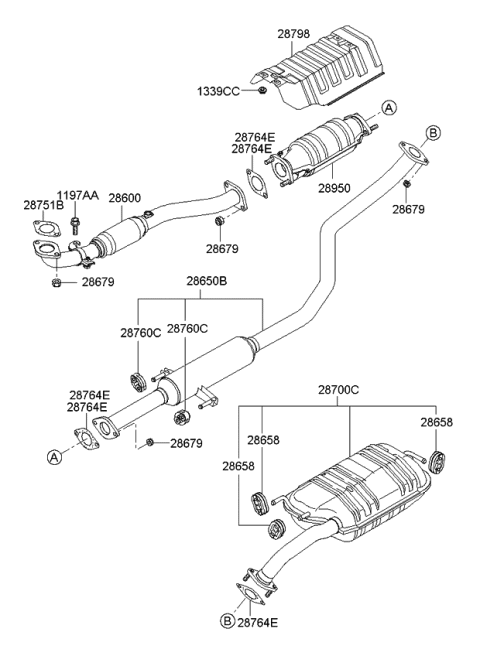 2009 Kia Spectra SX Main Muffler Assembly Diagram for 287001L250