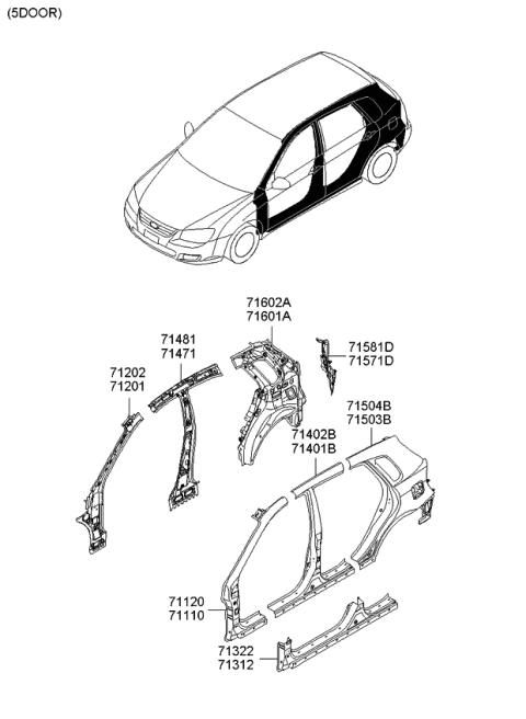 2009 Kia Spectra SX Extension Assembly-Quarter Outer,LH Diagram for 715702F200