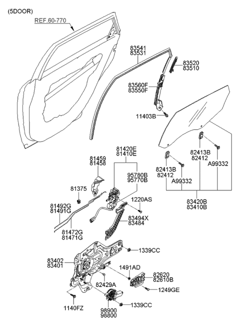 2009 Kia Spectra SX Glass Assembly-Rear Door RH Diagram for 834202F211