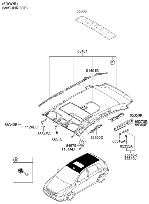 2007 Kia Spectra SX Sunvisor & Head Lining Diagram 4