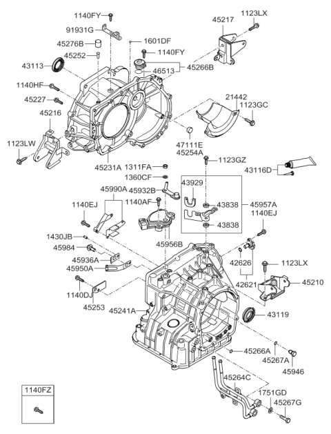 2007 Kia Spectra SX Auto Transmission Case Diagram 1
