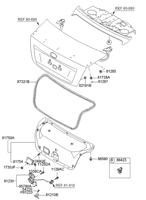 2008 Kia Spectra SX Trunk Lid Trim Diagram