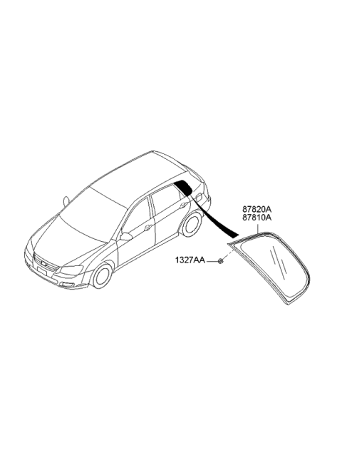 2007 Kia Spectra SX Quarter Fixed Glass & Moulding Diagram