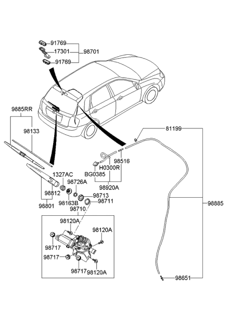 2007 Kia Spectra5 SX Rear Washer Nozzle Assembly Diagram for 989302F100