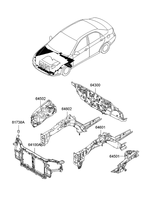 2009 Kia Spectra SX Fender Apron & Radiator Support Panel Diagram