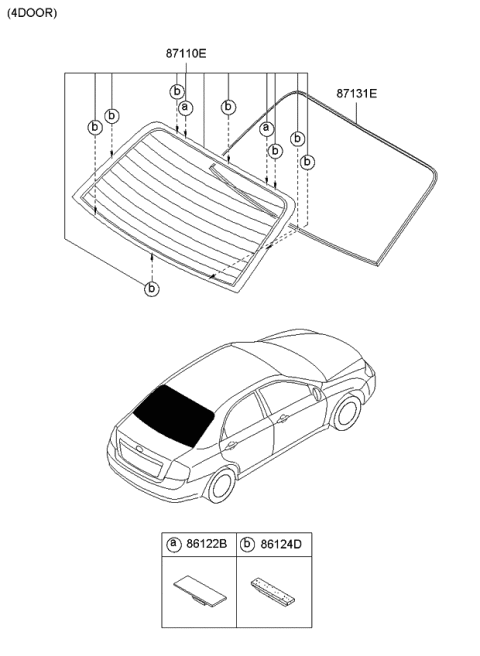 2007 Kia Spectra SX Rear Window Glass & Moulding Diagram 1