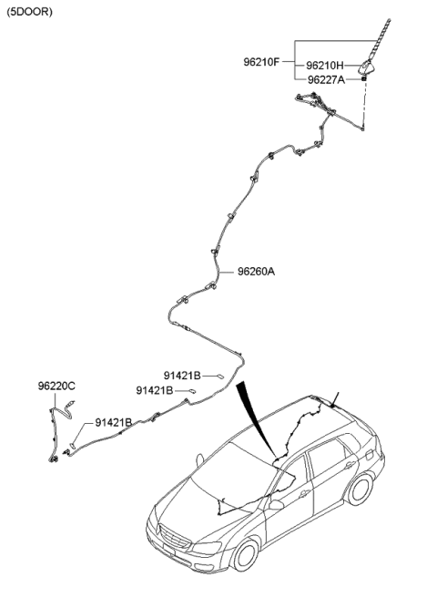 2007 Kia Spectra5 SX Roof Antenna Assembly Diagram for 962602F112