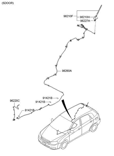 2007 Kia Spectra5 SX Roof Antenna Pole Diagram for 962632F001