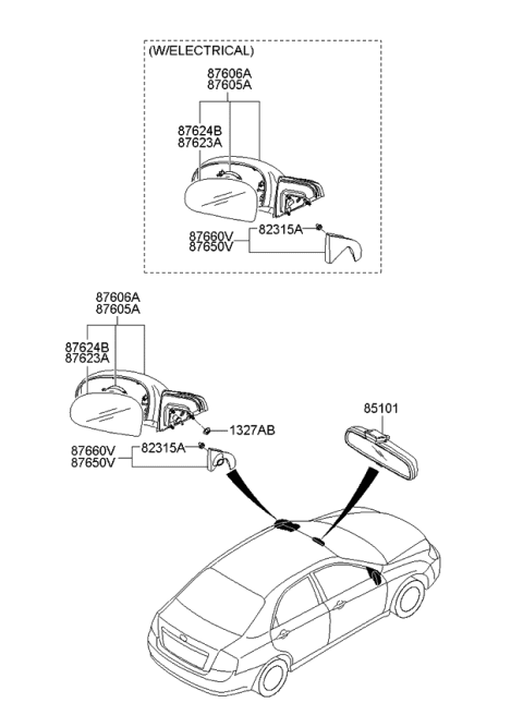 2007 Kia Spectra SX Outside Rear View Mirror Assembly, Right Diagram for 876202F301