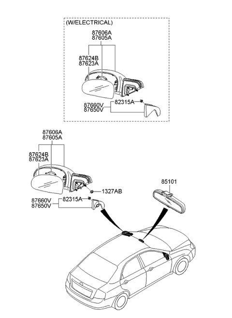 2009 Kia Spectra SX Mirror-Outside Rear View Diagram