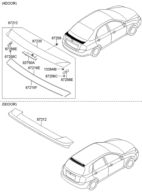 2007 Kia Spectra5 SX Nut-Cap Rear Spoiler Diagram for 872592F500