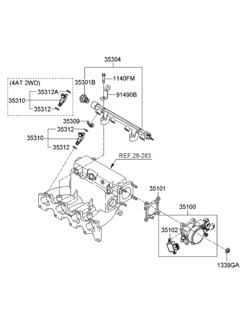 2007 Kia Spectra5 SX Throttle Body & Injector Diagram