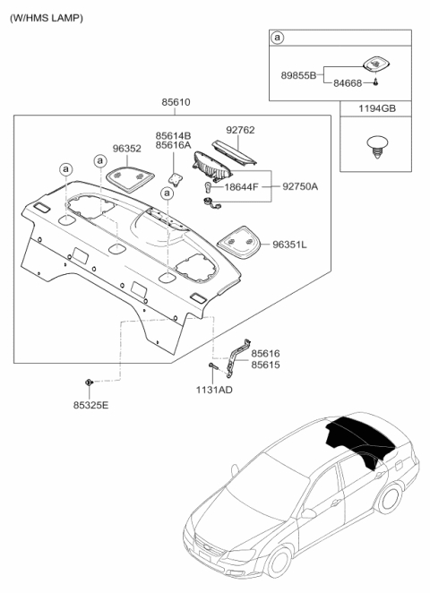 2007 Kia Spectra SX Rear Package Tray Diagram 2