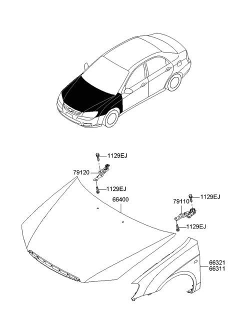 2009 Kia Spectra SX Panel-Fender,LH Diagram for 663112F020