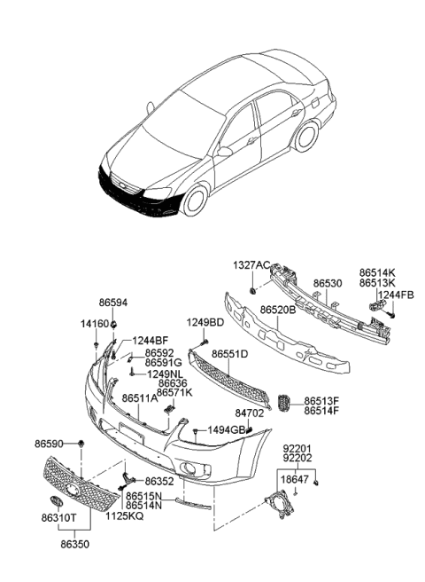 2009 Kia Spectra5 SX Front Bumper Grille, Right Diagram for 865241L000