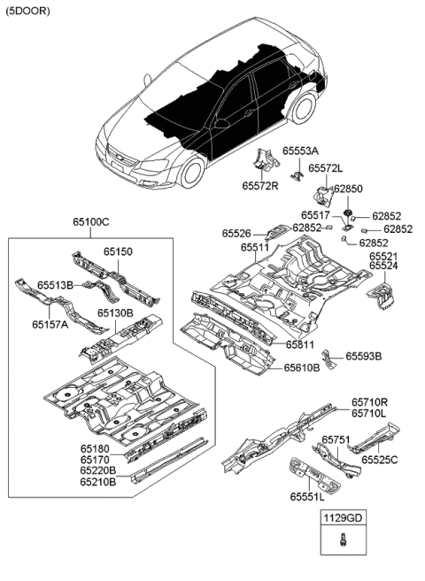 2008 Kia Spectra SX Panel-Rear Floor Side Diagram for 655422F510