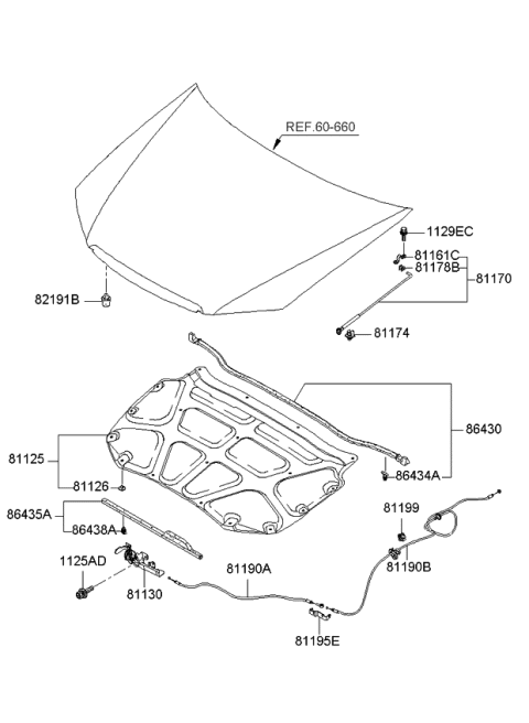 2007 Kia Spectra SX Hood Trim Diagram