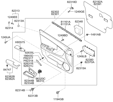 2009 Kia Spectra SX Seal-Front Door Trim LH Diagram for 823912F500