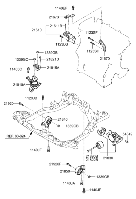 2008 Kia Spectra5 SX Engine & Transaxle Mounting Diagram