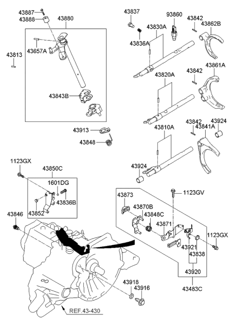 2009 Kia Spectra SX Gear Shift Control-Manual Diagram