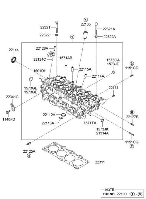 2009 Kia Spectra SX Head Assembly-Cylinder Diagram for 2210023780