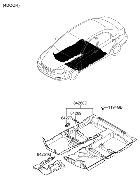 2007 Kia Spectra5 SX Mat Assembly-Floor Diagram for 842602F101VA