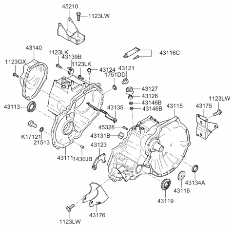 2009 Kia Spectra SX Transaxle Case-Manual Diagram