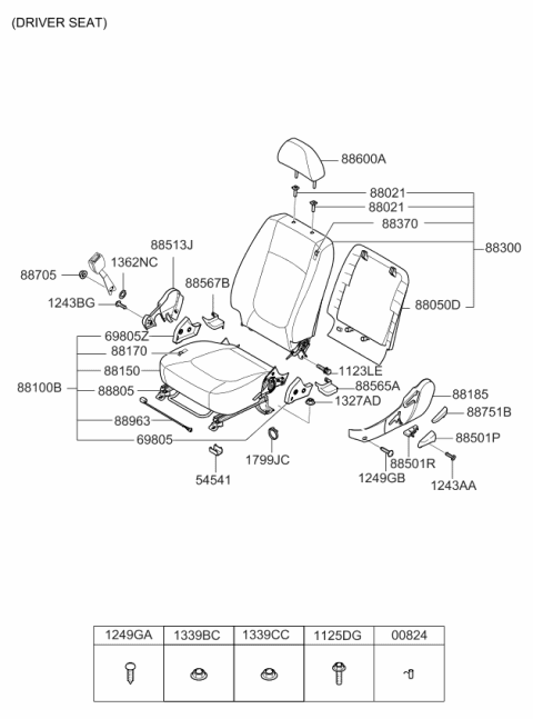 2007 Kia Spectra SX Knob-Front Seat Recliner Diagram for 885012F010VA