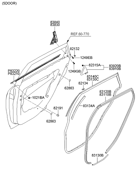 2008 Kia Spectra5 SX WEATHERSTRIP Assembly-Rear Door Side Diagram for 831402F000