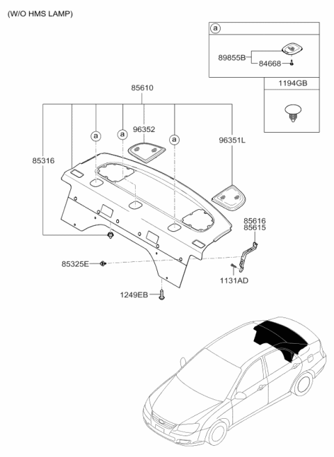 2009 Kia Spectra SX Rear Package Tray Diagram 1