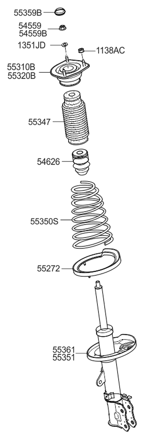 2009 Kia Spectra5 SX Rear Shock Absorber Assembly, Left Diagram for 553512F401