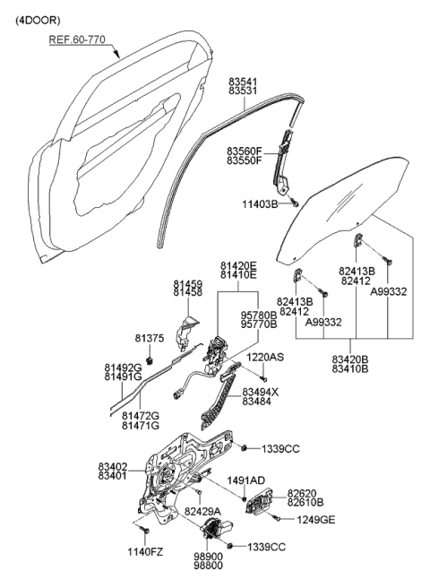 2007 Kia Spectra SX Rear Door Window Reg & Glass Diagram 1