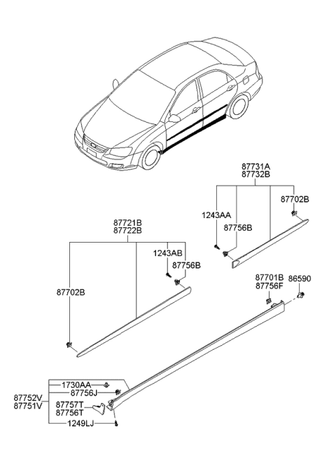 2007 Kia Spectra SX MOULDING Assembly-Side Diagram for 877511L000VR
