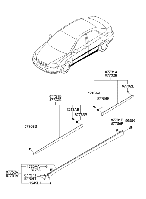 2009 Kia Spectra SX Body Side Moulding Diagram