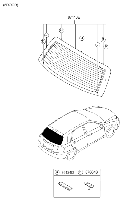 2009 Kia Spectra SX Rear Window Glass & Moulding Diagram 2