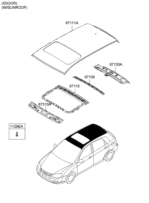 2007 Kia Spectra5 SX Ring Assembly-Sunroof Reinforcement Diagram for 671152F250
