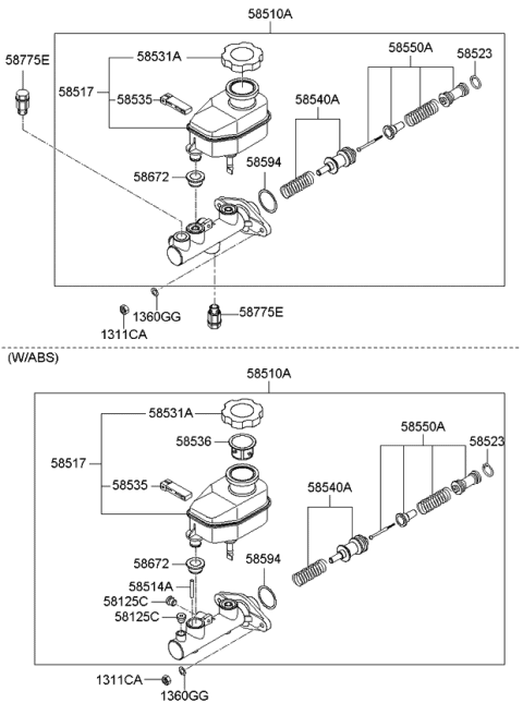 2009 Kia Spectra SX Brake Master Cylinder & Booster Diagram 1