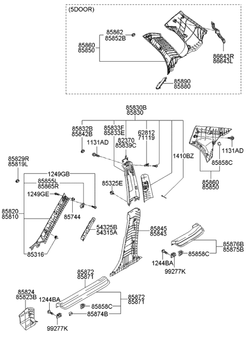 2007 Kia Spectra5 SX Interior Side Trim Diagram