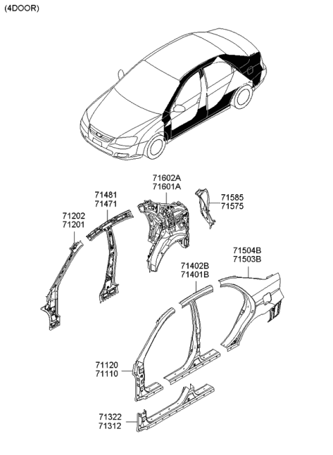 2007 Kia Spectra SX Side Body Panel Diagram 1