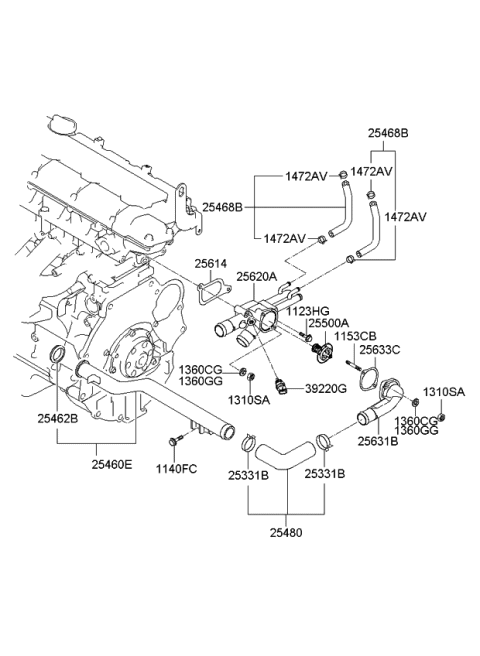 2007 Kia Spectra SX Coolant Pipe & Hose Diagram